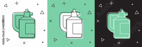 Set Garden sprayer for water, fertilizer, chemicals icon isolated on white and green, black background. Vector