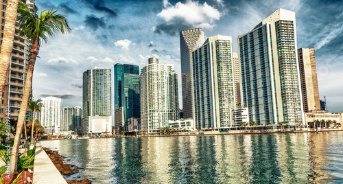 Downtown Miami skyline from Brickell Key on a beautiful sunny day, Florida © jovannig