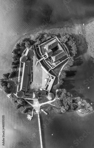 Trakai Castle from the air, downward aerial view