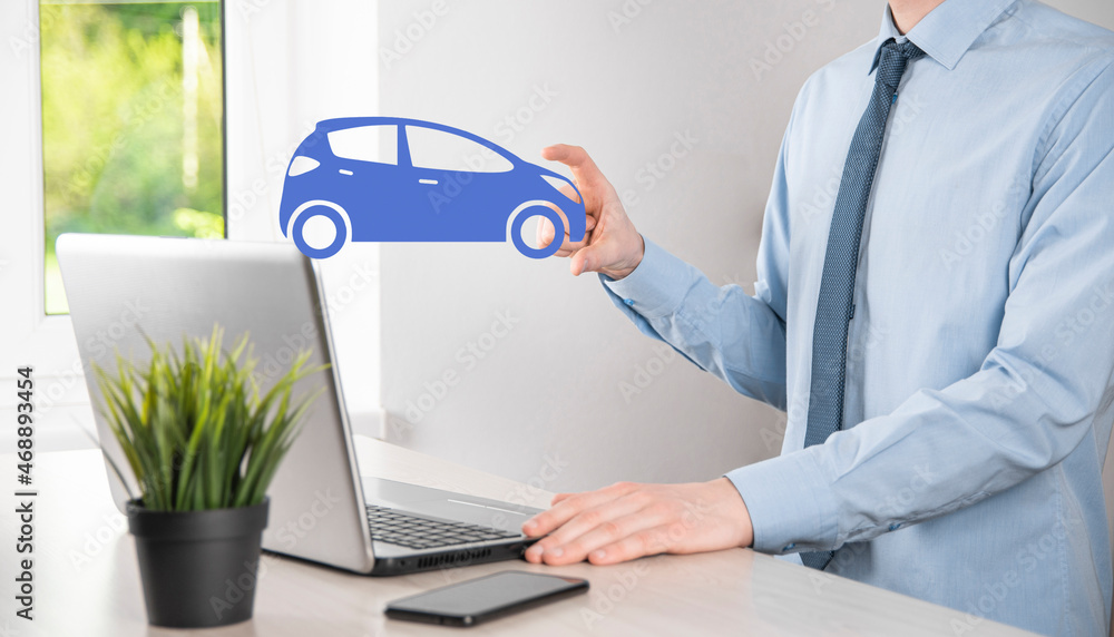 Digital composite of Man holding car icon.Car automobile insurance and car services concept. Businessman with offering gesture and icon of car Digital composite of Man holding car icon.Car automobile insurance and car services concept. Businessman with offering gesture and icon of car