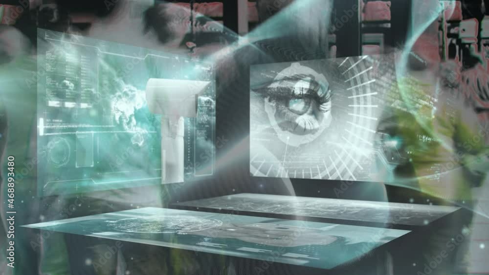 custom made wallpaper toronto digitalAnimation of cctv camera and data processing on screens over pedestrians walking in fast motion
