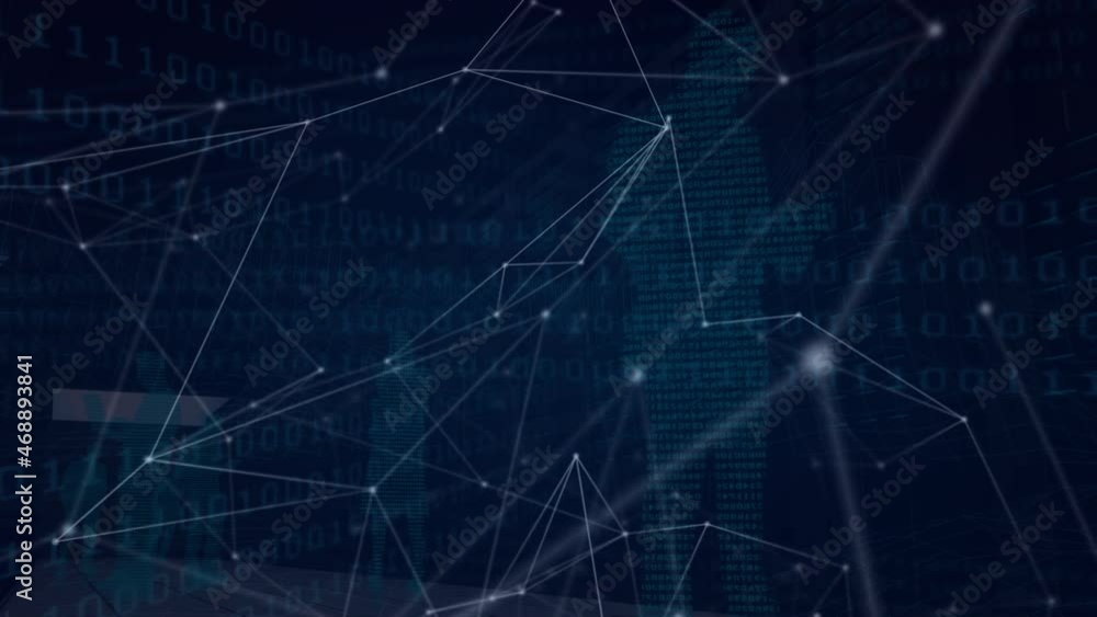 Animation of networks of connections over binary coding and business people Animation of networks of connections over binary coding and business people