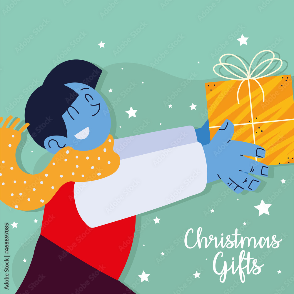 Naklejka premium man and christmas gifts