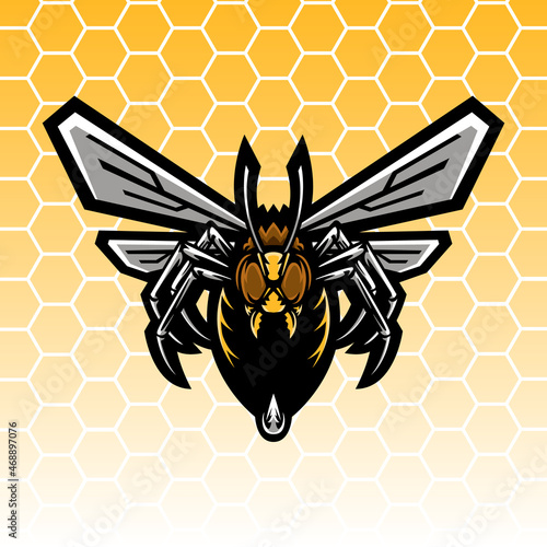Flying hornet esport logo mascot , this cool and fierce image is suitable for e - sport team logos or extreme sports like skateboard etc, can be used t-shirt or merchandise design