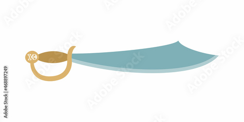 Ancient pirate saber or a fairy-tale sword with a crooked blade. Vector illustration in flat style.