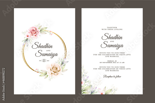 Beautiful hand-drawn wedding invitation card floral design