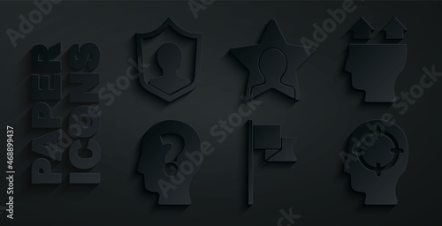Set Location marker, User of man, Head with question, hunting, and protection icon. Vector