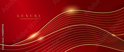 Luxury red background vector. Abstract red and golden lines background with glow effect. Modern style wallpaper for Chinese New Year, ads, sale banner, business presentation and packaging design.