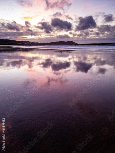 Dramatic sunset at Narin Strand by Portnoo, County Donegal in Ireland.