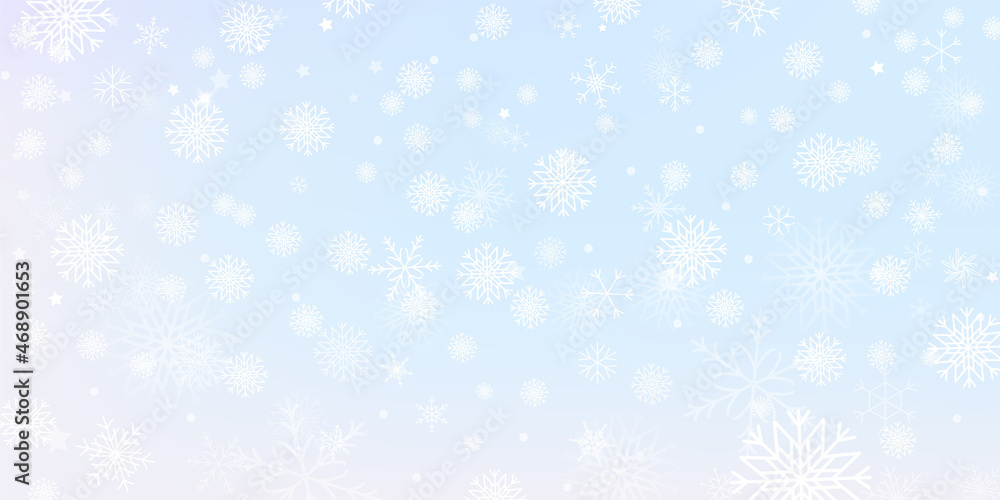 Snowfall Isolated on Holiday Blue Background in Realistic Style. Snowflake Fantasy Wallpaper.