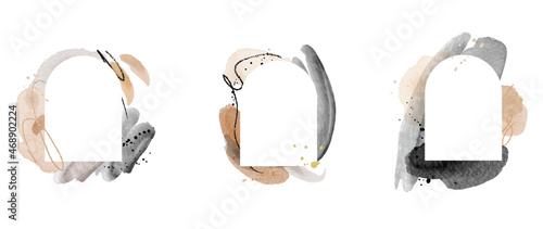 Abstract watercolor frame background vector.  Modern art with gold foil, Gold glitter and watercolor brush strokes. Vector illustration.