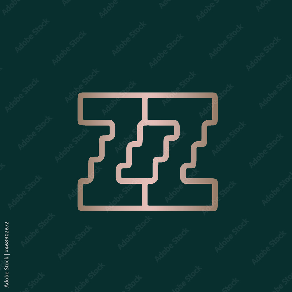 ZZ monogram logo.Letter z typographic icon.Lettering sign isolated on dark background.Alphabet initials.Modern, design, geometric, minimalist, web, tech style.Rose gold metal color. ZZ monogram logo.Letter z typographic icon.Lettering sign isolated on dark background.Alphabet initials.Modern, design, geometric, minimalist, web, tech style.Rose gold metal color.