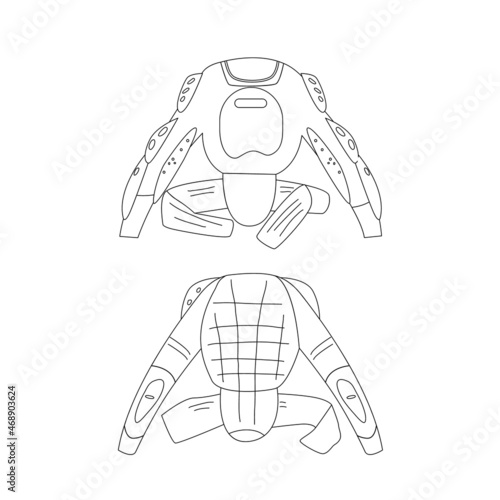 Clothes for ATV Motorcycle, snowboard, climber, Protection, Armor  Safety Gear, Back Protection. Vector art.  