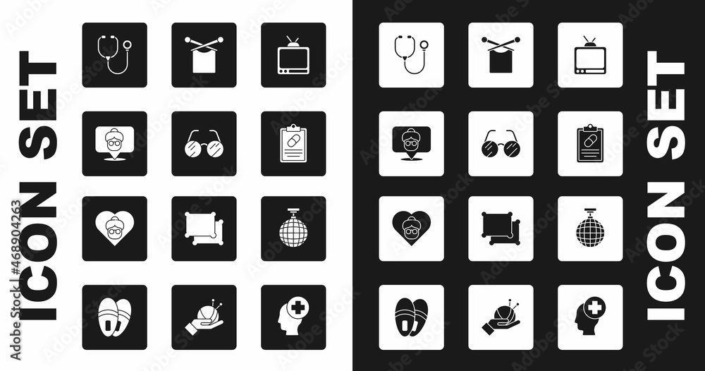 Set Retro tv, Eyeglasses, Nursing home, Stethoscope, Medical