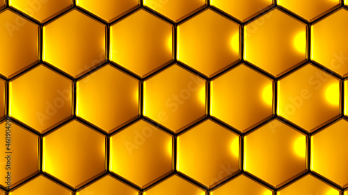 Gold hexagons 3D geometric ...