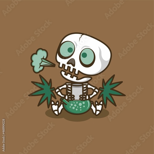 cute cartoon skull character, smoking weed. vector illustration for mascot logo or sticker