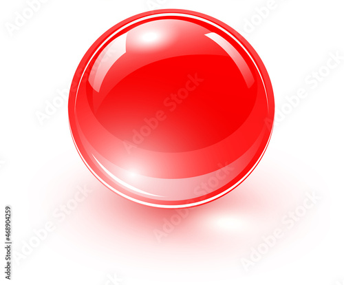 Red glass ball, 3D shiny and lustrous sphere icon, vector illustration.