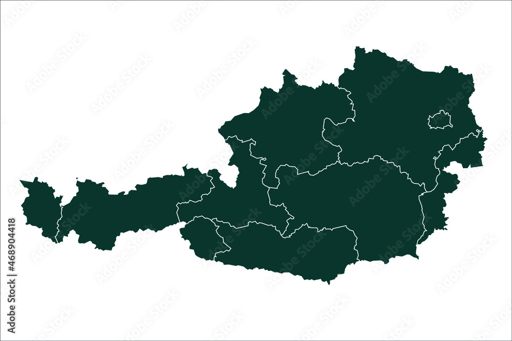 Austria map Sacramento green Color on White Backgound