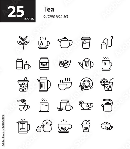 Tea outline icon set. Vector and Illustration.