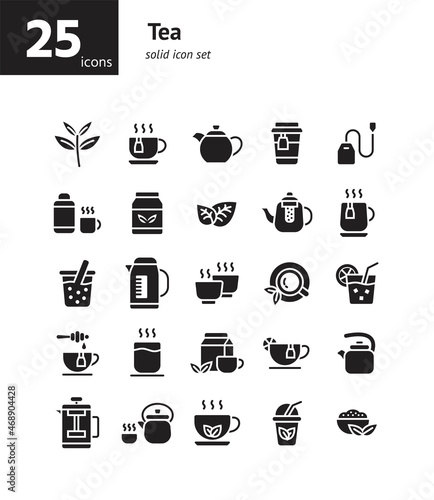 Tea solid icon set. Vector and Illustration.