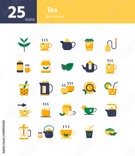 Tea flat icon set. Vector and Illustration.