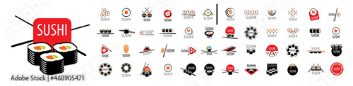 Set of vector Sushi logos on a white background