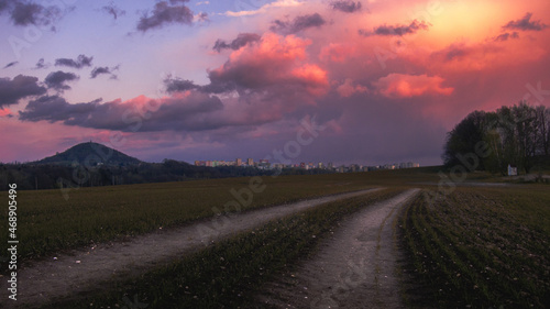 sunset over the road