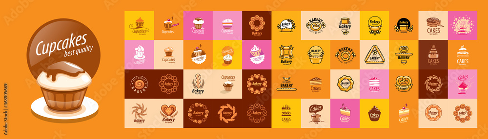 A set of vector Bakery logos on different colored backgrounds A set of vector Bakery logos on different colored backgrounds
