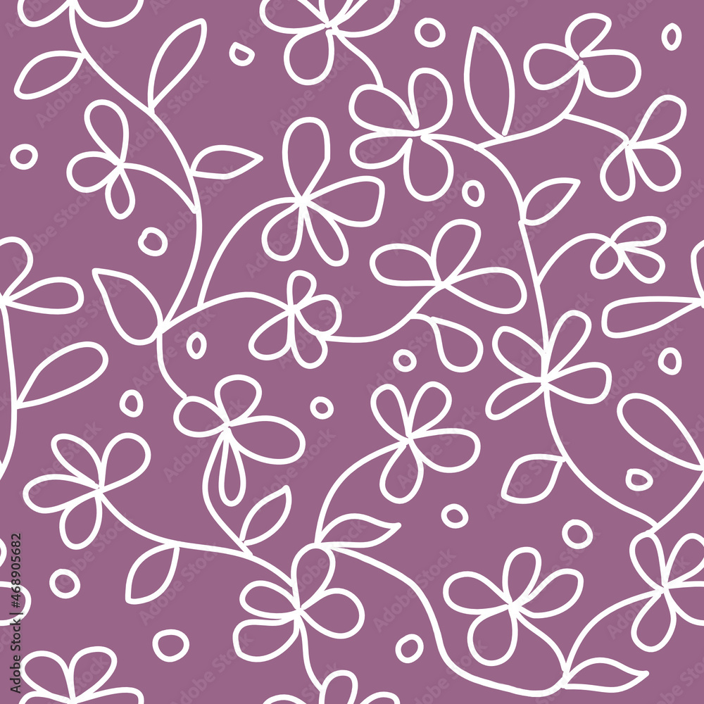 Seamless pattern of abstract flowering plants on a purple background for textile. Seamless pattern of abstract flowering plants on a purple background for textile.