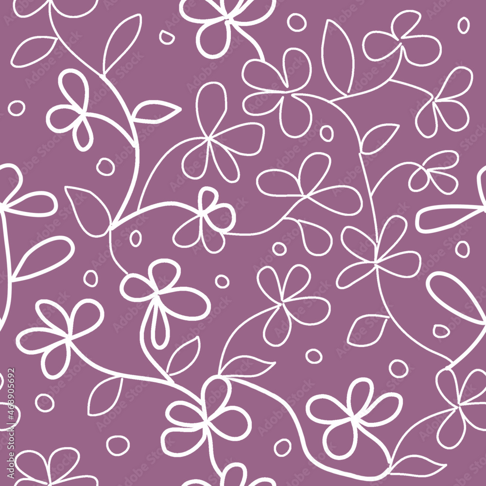 Seamless pattern of abstract flowering plants on a purple background for textile. Seamless pattern of abstract flowering plants on a purple background for textile.
