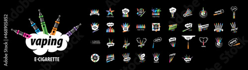 A set of vector logos of Electronic Cigarettes on a black background