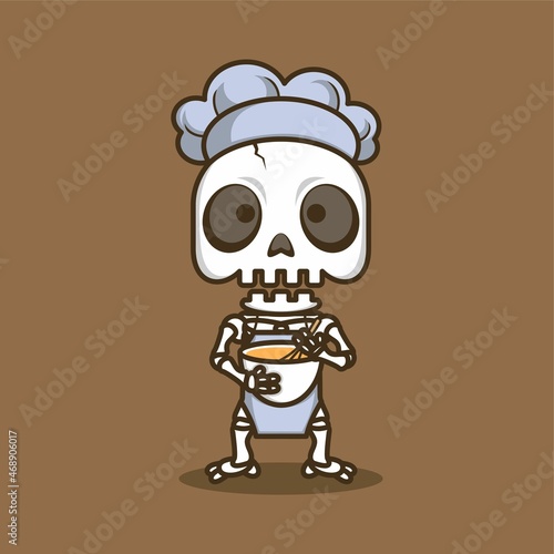 cute cartoon skull character being a cake maker. vector illustration for mascot logo or sticker