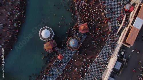 An aerial shot showing crowd of people enjoying themselves at Kumbh Mela in Haridwar,India
 photo