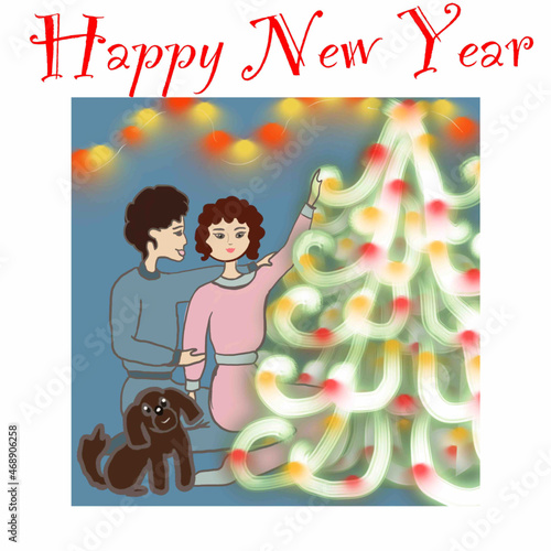 happy new year,merry christmas,happy holidays,happy 2022,christmas tree,family,husband,wife,dog,snow,hello winter,snow-covered house,christmas trees,snowflakes,snowy landscape,winter cozy landscape,wh