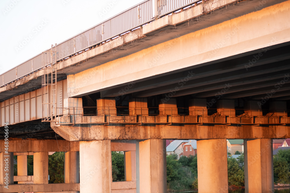 close-up of reinforced concrete bridge across the river close-up of reinforced concrete bridge across the river
