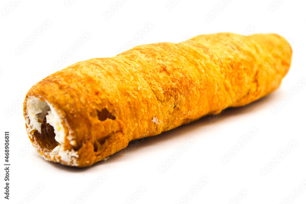 Puff cream Rolls on white background with selective focus Puff cream Rolls on white background with selective focus