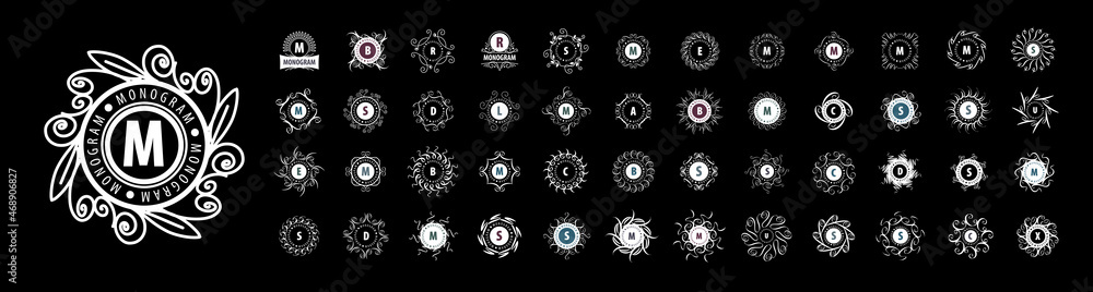 A set of vector Monogram logos on a black background A set of vector Monogram logos on a black background