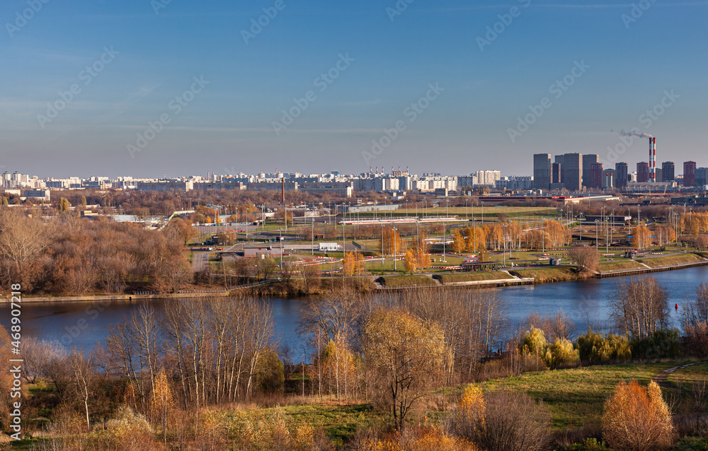 Moscow, Russia - November 06, 2021: Kolomenskoye park, embankment of the river