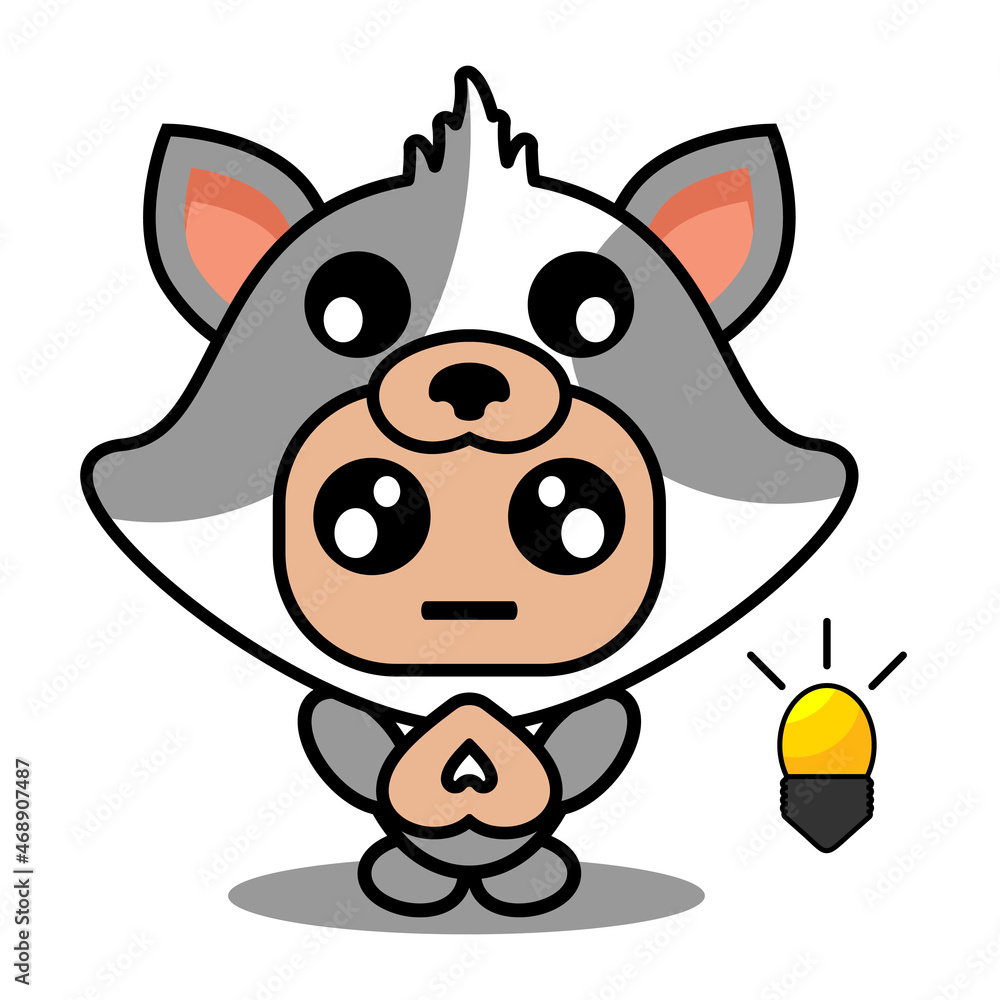 cute cat animal costume mascot cartoon character vector with light bulb