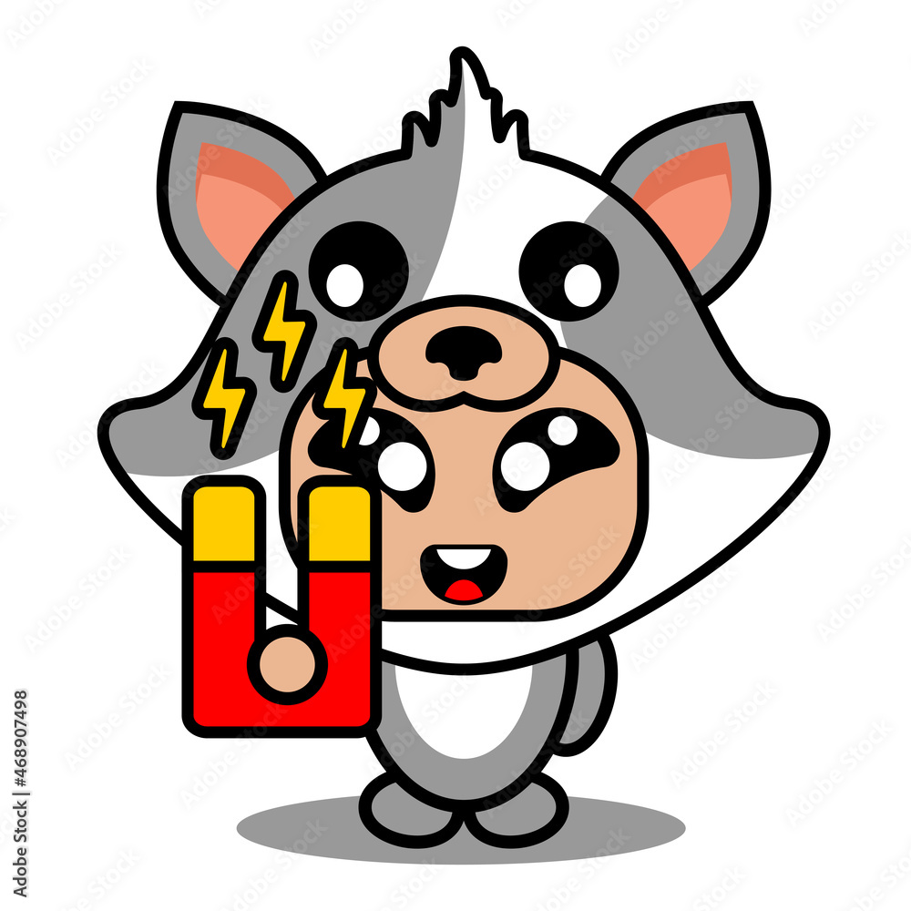 Fototapeta premium cute cat animal costume mascot cartoon character vector holding magnet