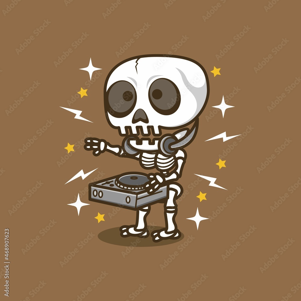 cute cartoon skull character become dj. vector illustration for mascot logo or sticker cute cartoon skull character become dj. vector illustration for mascot logo or sticker