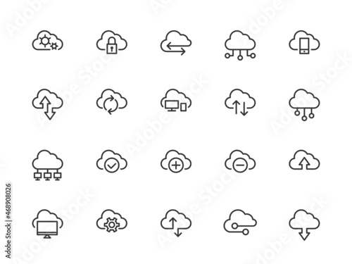 Set technology icon vector cloud computing connection. Big data global server. Line design symbol.