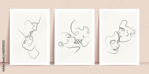 Couple one line drawing design. Vector isolated cover poster design. Love print. Couple kissing line drawing. Stock vector. EPS 10
