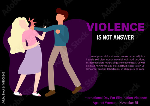 Card and poster of International day for the elimination of Violence Against Women in flat style and example texts on black background.