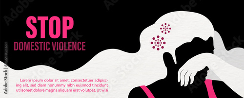 Woman crying with wording about campaign and example texts on black background. Poster's campaign of International day for the elimination of Violence Against Women in flat style and vector design.