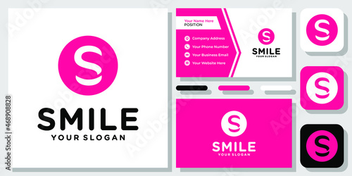 Initial Letter S Smile Tooth Health Care Circle Dental Happy Logo Design with Business Card Template