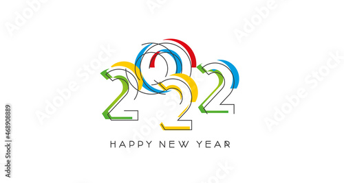 2022 New Year Eve modern trendy line design numbers with abstract colorful shapes on white isolated background