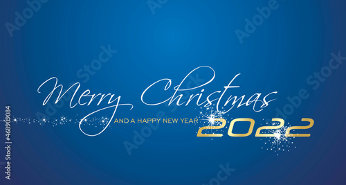 Merry Christmas and Happy New Year 2022 eve golden blue background vector greeting card