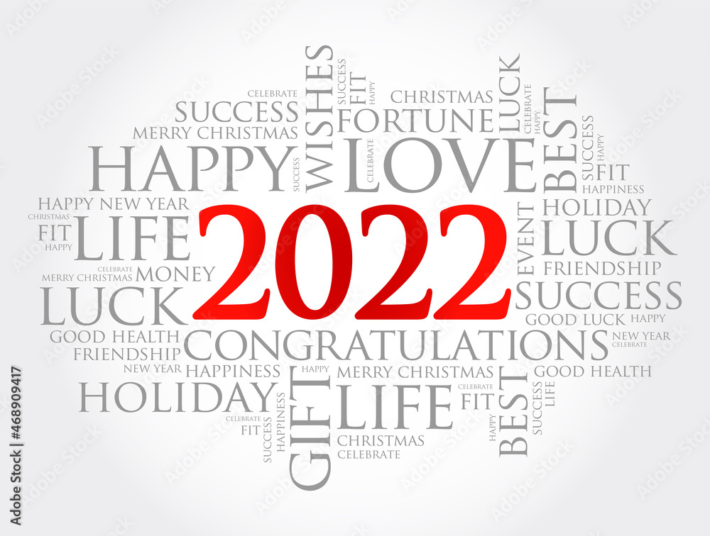 Obraz premium 2022 year greeting word cloud collage, Happy New Year celebration greeting card