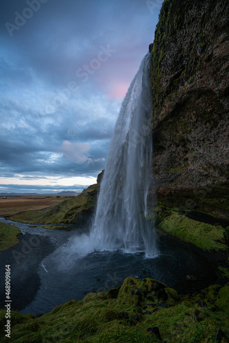 Seljalandsfoss waterfall at dawn  Iceland